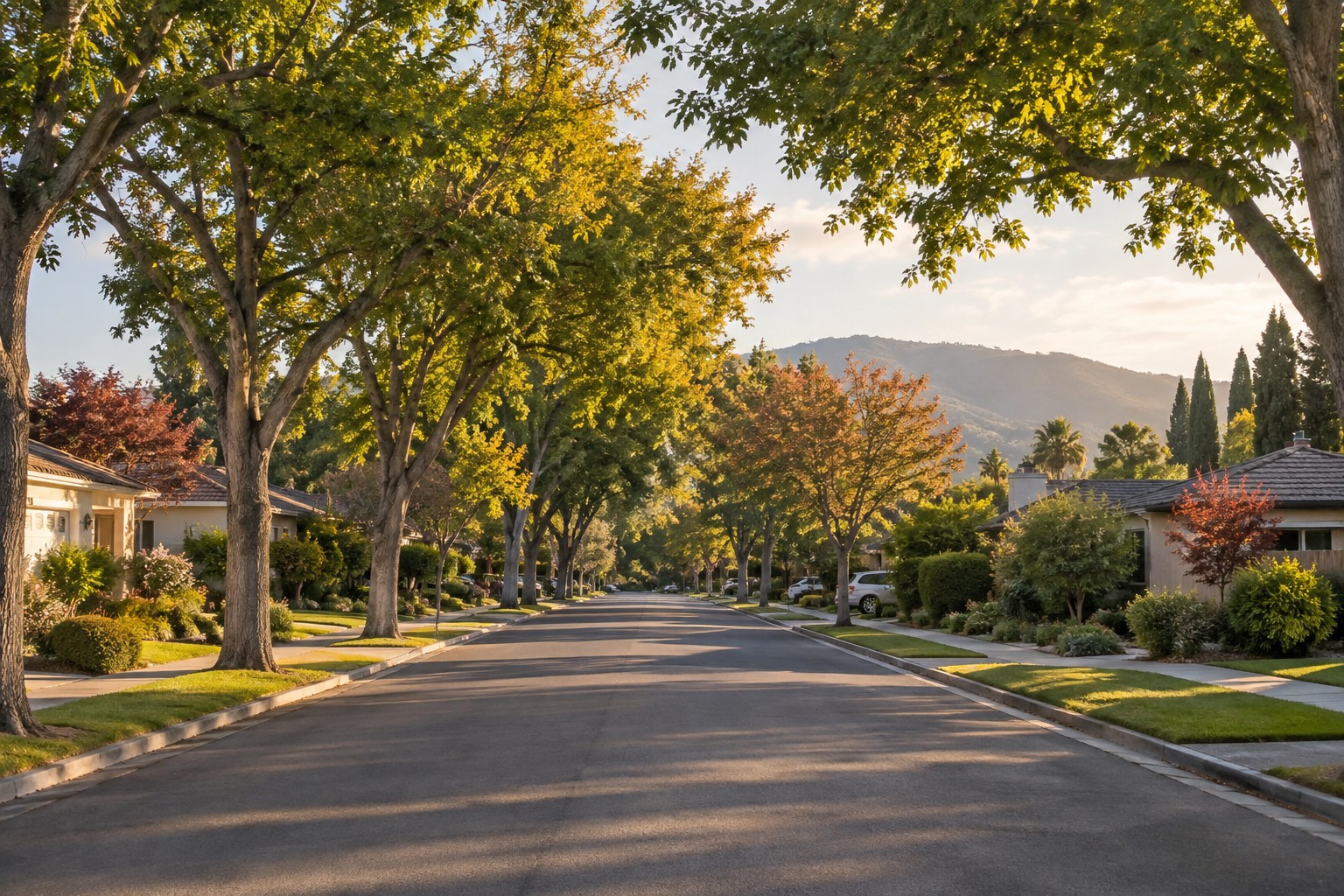 A quiet South Santa Clara Valley residential street, illustrative